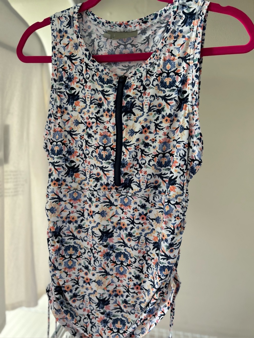 Athleta Floral Zip-Front Tank Size S Small in Navy, Peach & White